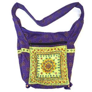 Magic Touch Corp Hobo Purple Crossbody Bag Embroidered Pattern Tassel Accents